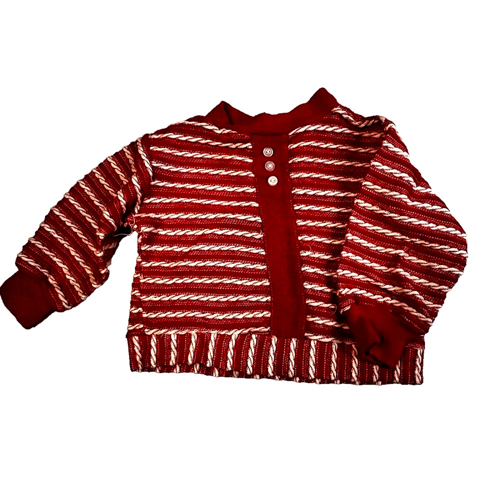 Vintage Play Pet Top Baby 12 - 18 Mos. Red Stripe Textured Knit Play Christmas
